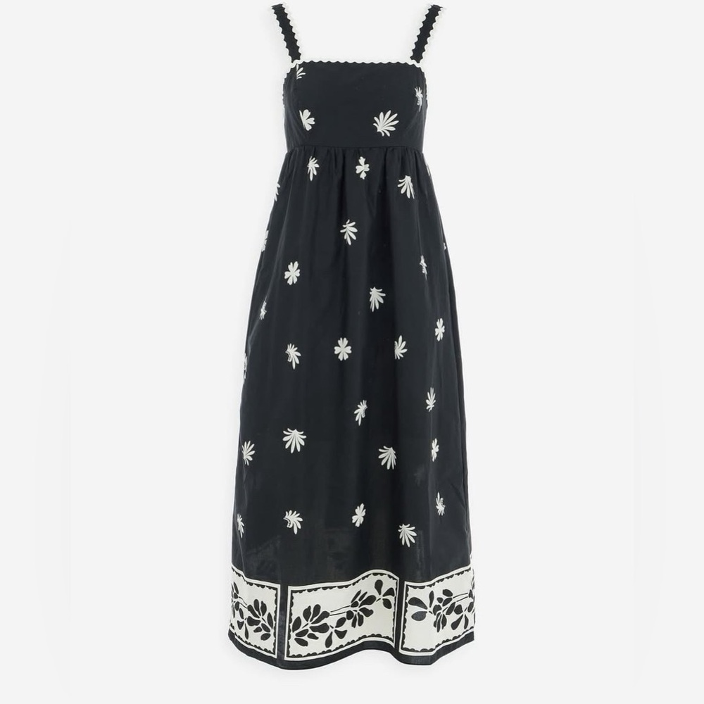 Cynthia Rowley Black Maxi Dress with White Floral Embroidery